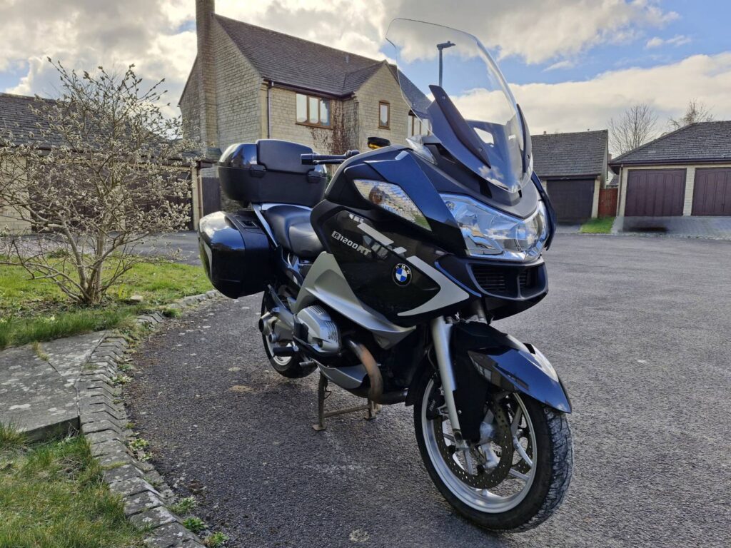 Black BMW R1220RT touring motorbike
